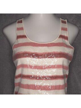 APT.9 Womens Striped Tank Top XL Sequins Cream Pink Scoop Neckline Juniors